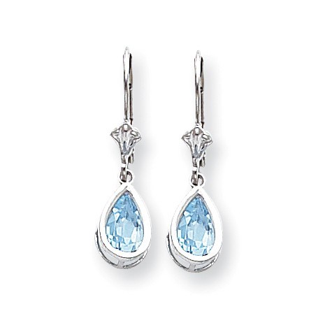 14k White Gold 8x5 mm Pear Blue Topaz Leverback Earrings 14k White Gold 8x5 mm Pear Blue Topaz Leverback Earrings